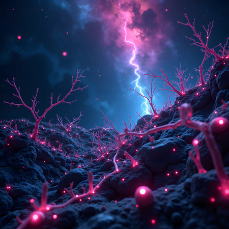 3d rendering of neuron cells in deep space, computer generated imageの素材
