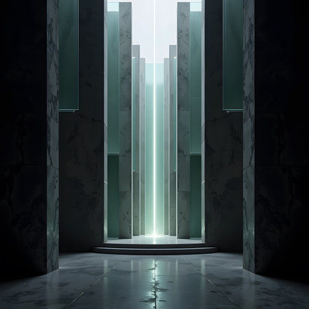 Futuristic corridor with light and reflections.の素材