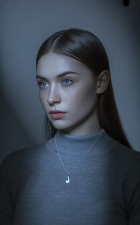 Portrait of a beautiful young woman with blue eyes and long hairの素材