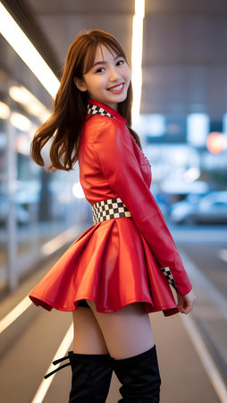 Beautiful asian woman in the city at night, lifestyle concept.の素材