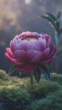 Beautiful peony flower in the garden,vintage color toneの素材