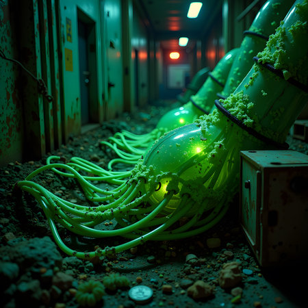 Nuclear power plant. Radioactive waste. 3D rendering.の素材