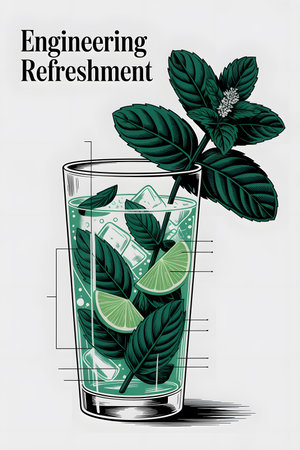 Mojito cocktail with mint, lime and ice. Vector illustration.の素材