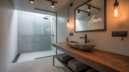 Interior of a modern bathroom in a luxury house. Nobody insideの素材