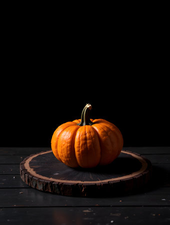 Pumpkin on black background, halloween or thanksgiving conceptの素材