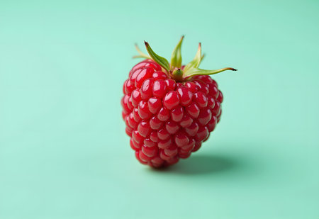 Ripe raspberry on a green background, close-up, macroの素材