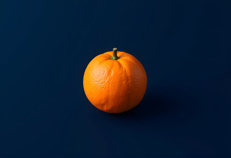 Orange fruit on a blue background. Minimal concept. Top view.の素材