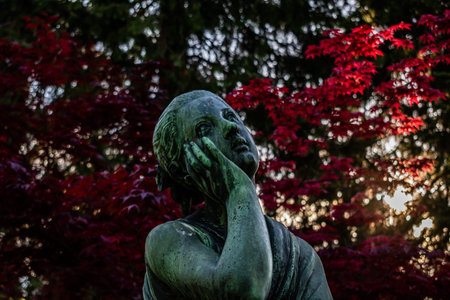 Sotne Sculpture With beautiful background in Pragfriedhof in Stuttgart