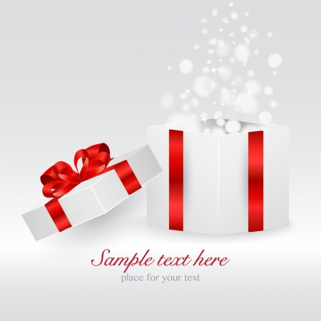Decorative white opened gift box with a large red bow vector illustrationのイラスト素材