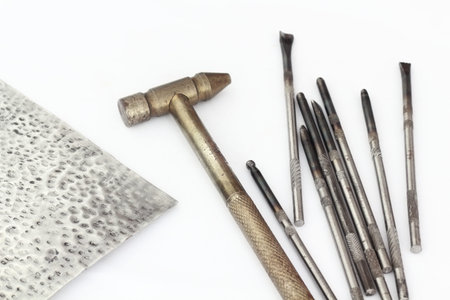 Old tools on a white background, close-up, isolate.