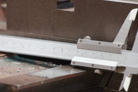 Vernier caliper on a lathe, close-up