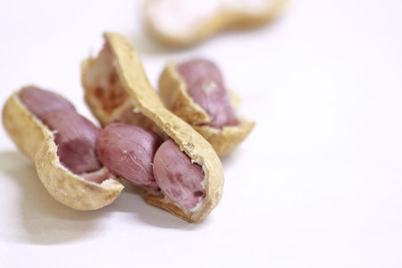 Peanut in shell on white background. Close up of peanuts.