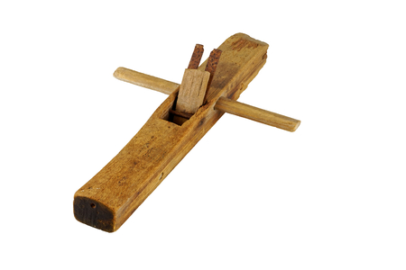 Old wooden plane isolated on white backgroundの写真素材