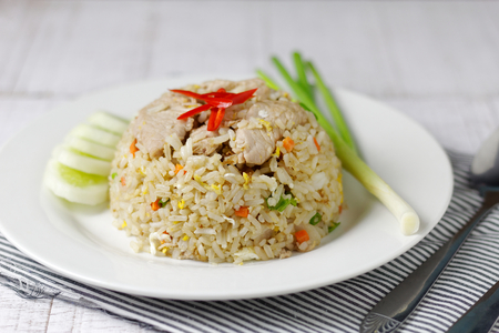 fried rice with pork and eggの写真素材