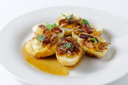 Fried Boiled Egg with Tamarind Sauce