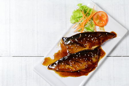 saba fish grilled with soy sauceの写真素材