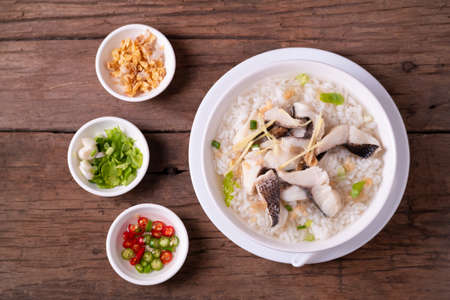 Fish Porridge,rice soup with sliced fish.Thai breakfast styleの写真素材