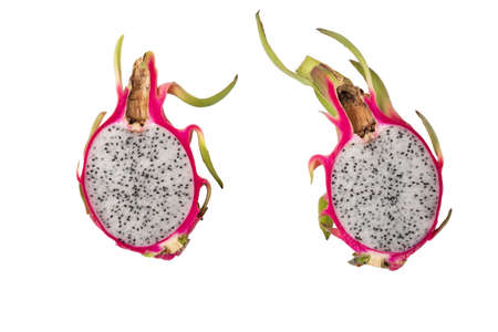 Half Sliced Dragon fruit isolated on white backgroundの写真素材