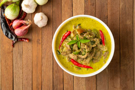 Thai Green Curry with Beef (Gaeng Kiaw Wan).Top viewの写真素材