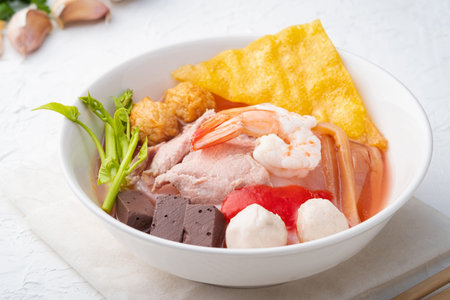 Noodles with seafood soup and red sauce.Thai Style Noodle( yen ta fo)