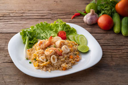 Fried rice with mixed seafood,famous thai street foodの写真素材