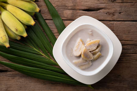 boiled banana in coconut milk.Thai dessertの写真素材