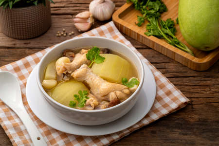 Chicken Soup with Winter Melon and preserved lime.Thai foodの写真素材
