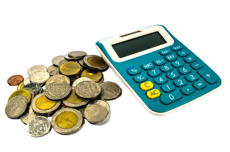 Coins and calculatorの写真素材