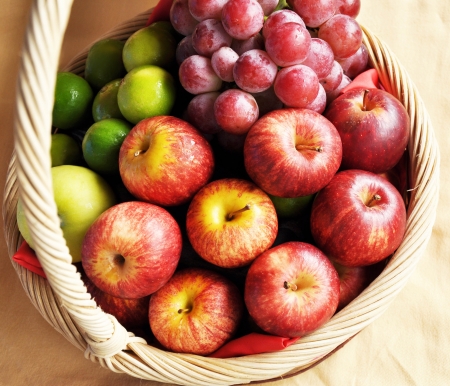 Mixed fruits in the basketの写真素材