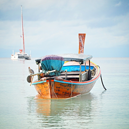 Asian style long tail boatの写真素材