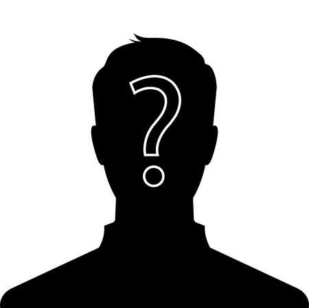 Male silhouette profile picture with question mark on the head - vectorのイラスト素材