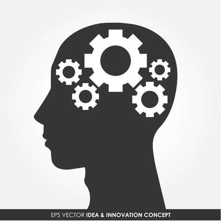 Human head silhouette with set of gears as a brain - idea and innovation conceptのイラスト素材