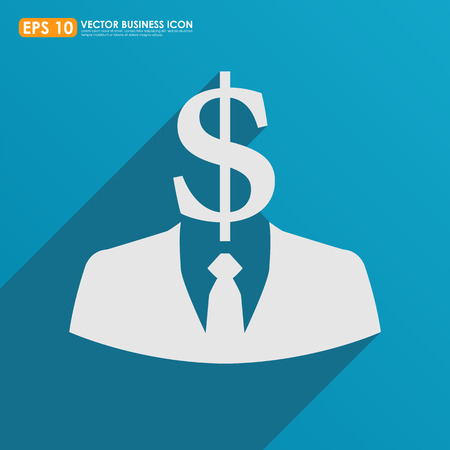 Businessman icon with dollar sign head on blue background - business abstractの写真素材