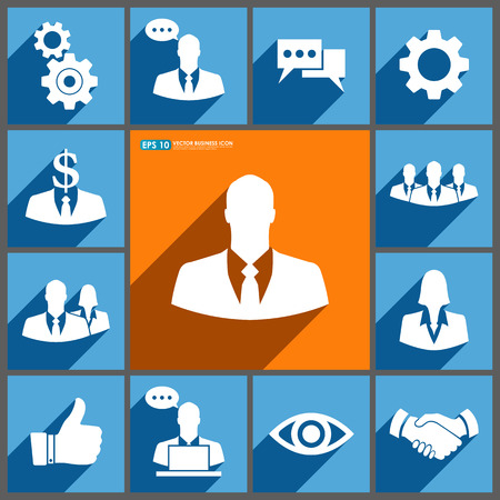 Collection of business icons on blue   orange backgroundのイラスト素材