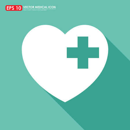 White heart shape icon with first aid sign on light green backgroundのイラスト素材