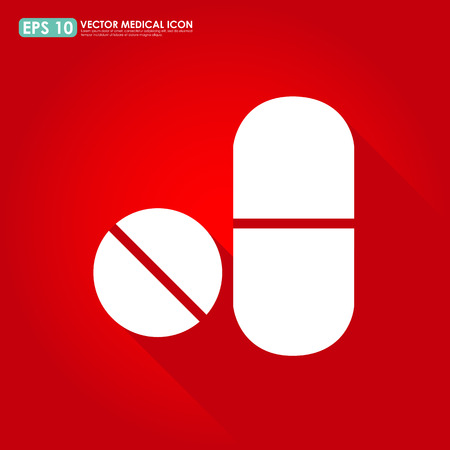 Medicines - capsule   pill on red background - medical vector iconのイラスト素材