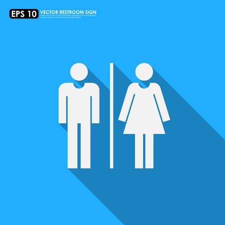 Toilet sign - male & female icons as toilet or restroom sign on blue backgroundのイラスト素材