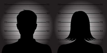 Police lineup or mugshot of anonymous male   female silhouettesのイラスト素材