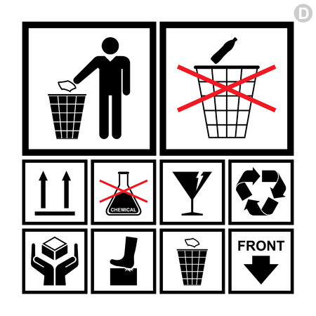 Handling   packing icon set including recycle, fragile and no chemical signs etc のイラスト素材