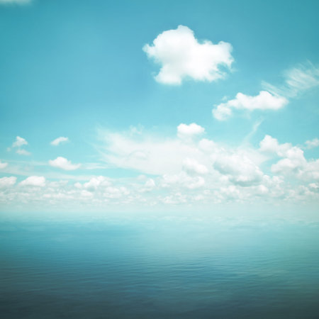 Blue sea and sky as nature background in retro style lighting effect