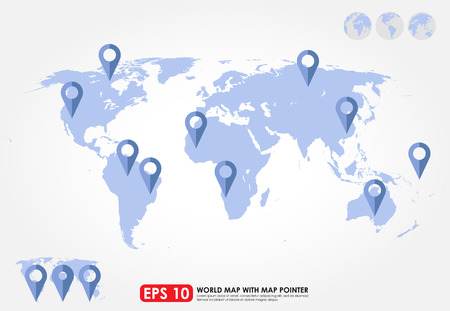 World maps with map pointer iconsのイラスト素材
