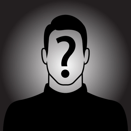 Silhouette of anonymous man with question mark on blank photo ...