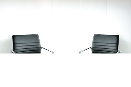 Empty room with white table and 2 working chairs - meeting room concept