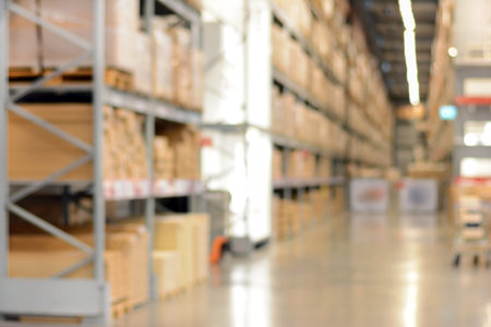 Blurred warehouse or storehouse as background