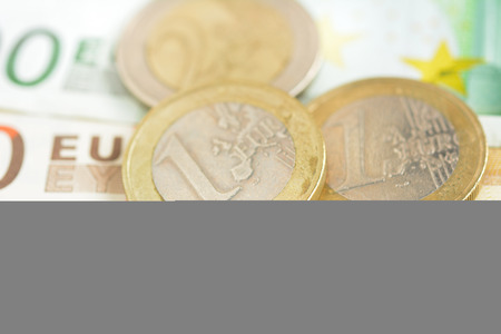 Money, Euro currency (EUR) bills and coinsの写真素材