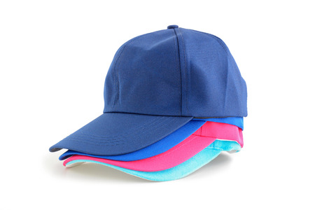Colorful fabric caps isolated on white backgroundの写真素材