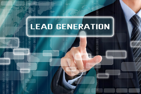 Businessman hand touching LEAD GENERATION sign on virtual screen Businessman hand touching LEAD GENERATION sign on virtual screen