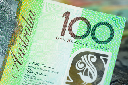 Close up of 100 Australian dollar (AUD) banknoteの写真素材