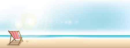Colorful beach chair on the beach - summer holiday banner background with copy spaceのイラスト素材
