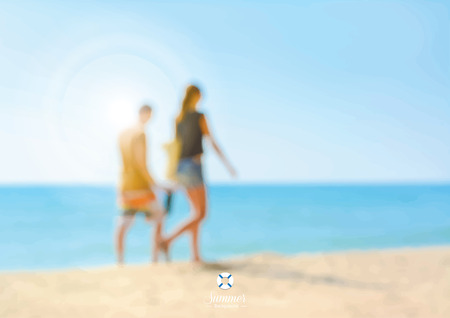 Blur couple walking on the beach - summer holiday vector background conceptのイラスト素材